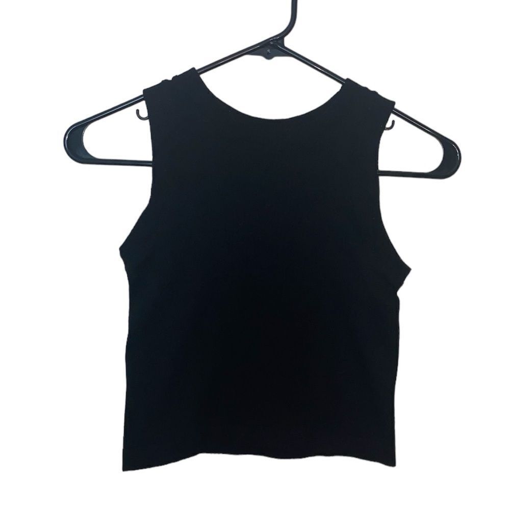 Aura Black Ribbed Crop Top Size S/M